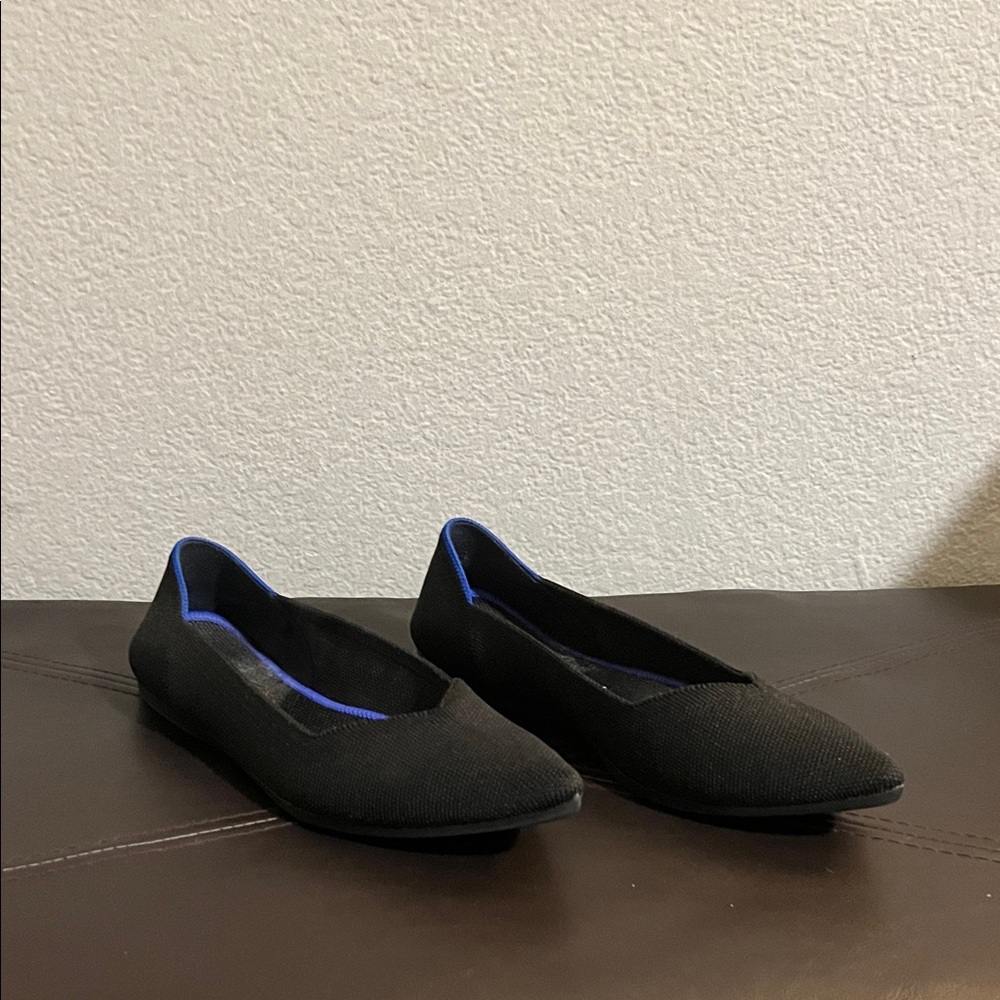 Rothy's Black Flats with Blue Accent